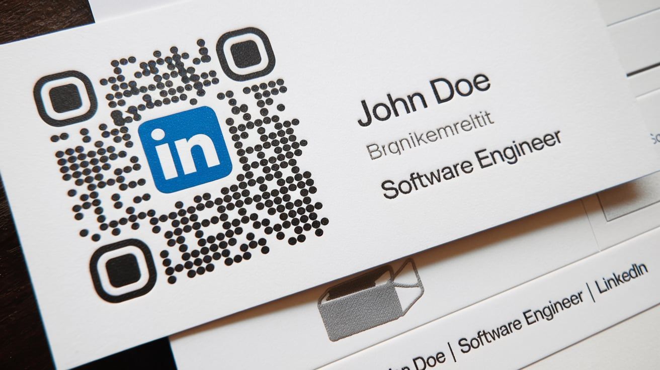 Examples of LinkedIn QR codes being used in various professional applications, like on a business card or email signature.