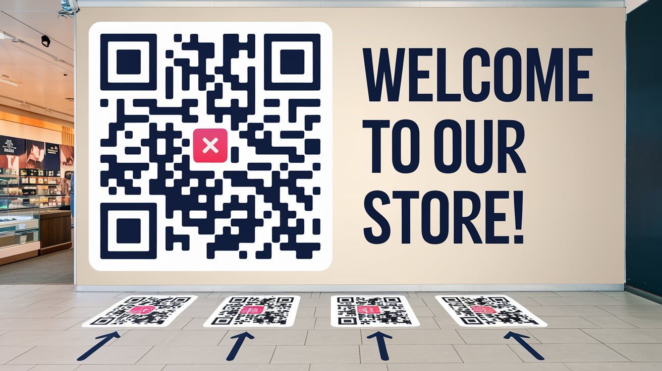 Images of QR codes being used in various everyday situations such as at a store