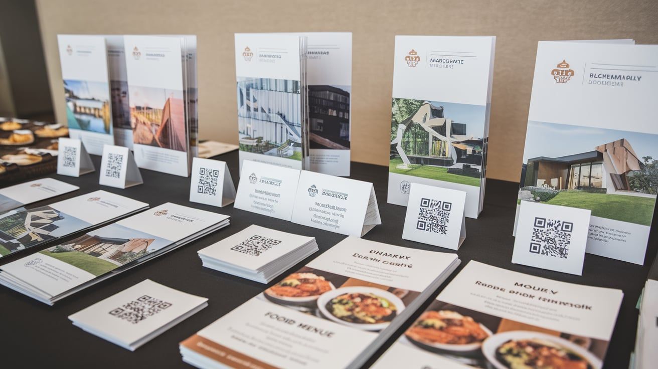 QR-codes on brochures/business cards/food menus here.